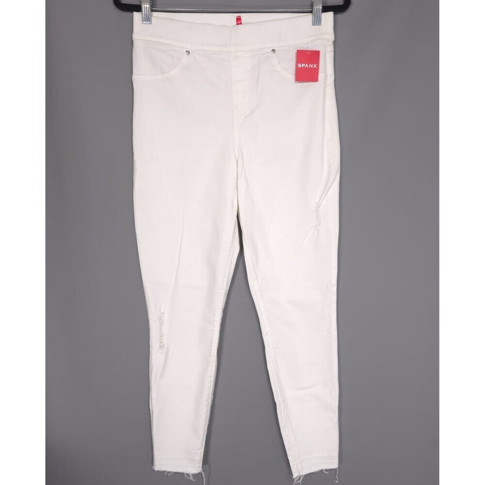SPANX New Jeans MEDIUM Women’s White Distressed Skinny‎ Raw Hem Pull-on 20229R
